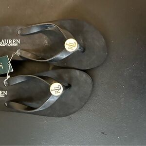 Ralph Lauren Black Sandals with Gold Logo